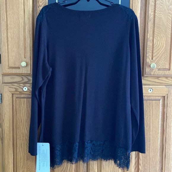 Adrianna Papell Black Twofer Sweater with lace new with tag - Picture 3 of 9